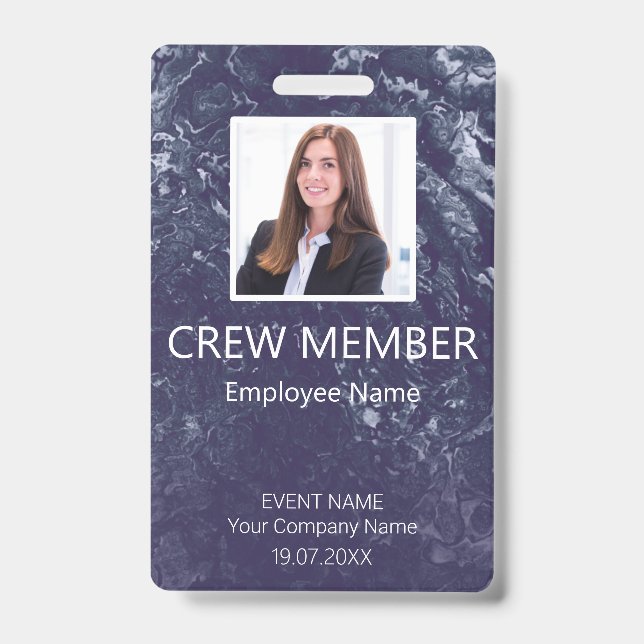 Custom Crew Member QR Code Event Blue Badge ID Badge (Front)