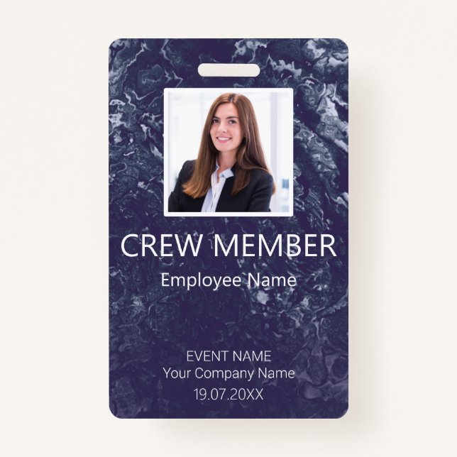 Custom Crew Member QR Code Event Blue Badge ID Badge (Front)