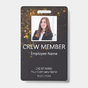 Custom Crew Member QR Code Event Glitter Badge ID Badge