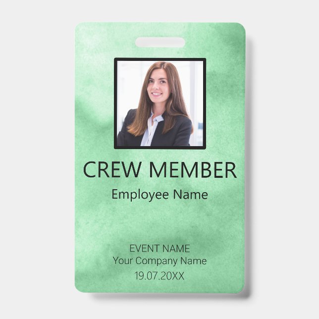 Custom Crew Member QR Code Event Green Badge ID Badge (Front)