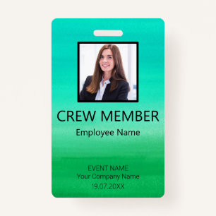 Custom Crew Member QR Code Event Green Badge ID Badge