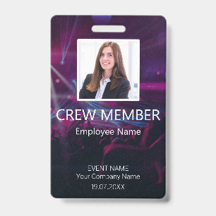 Custom Crew Member QR Code Event  Purple Badge ID Badge