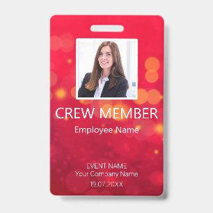 Custom Crew Member QR Code Event Red Badge ID Badge