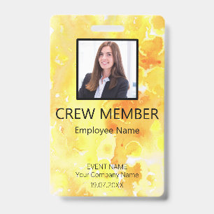 Custom Crew Member QR Code Event Yellow Badge ID Badge