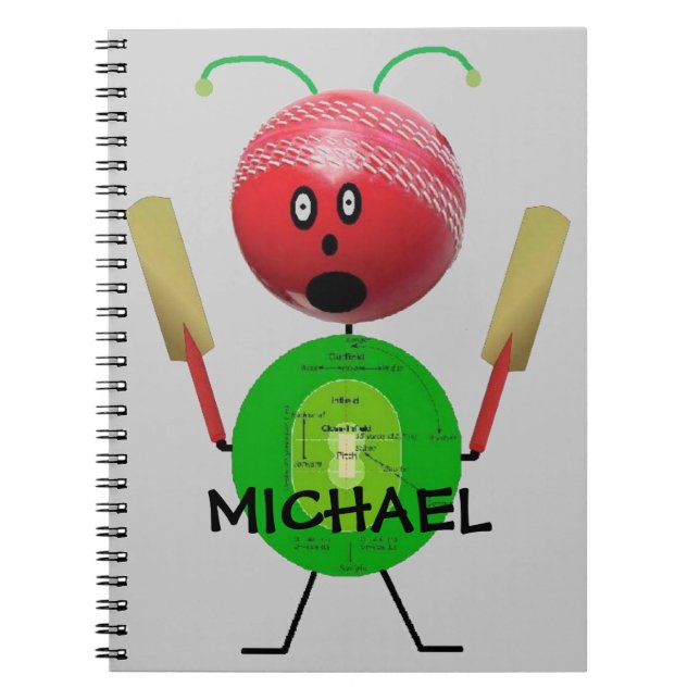 Custom Cricket Cartoon Spiral Notebook (Front)