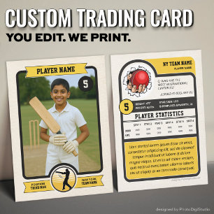 Custom Cricket Trading Card, Gold Retro Player Calling Card