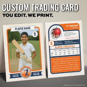 Custom Cricket Trading Card, Orange Retro Player Calling Card