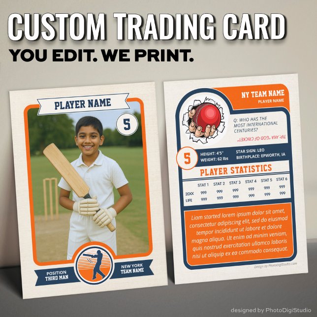 Custom Cricket Trading Card, Vintage Orange Player Calling Card (Custom Cricket Trading Card, Vintage Orange Player Card)