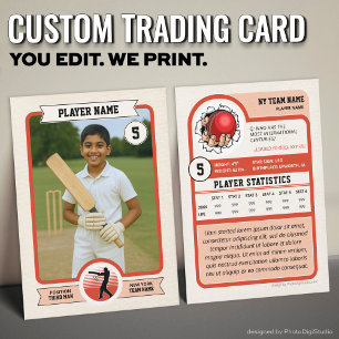 Custom Cricket Trading Card, Vintage Red Player Calling Card