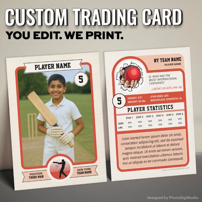 Custom Cricket Trading Card, Vintage Red Player Calling Card (Custom Cricket Trading Card, Vintage Red Player Card)