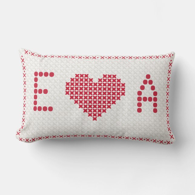 Custom Cross-stitch Wedding Anniversary Gift Lumbar Cushion (Front)