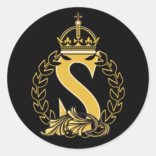 Custom Crown Monogram - S Classic Round Sticker (Front)
