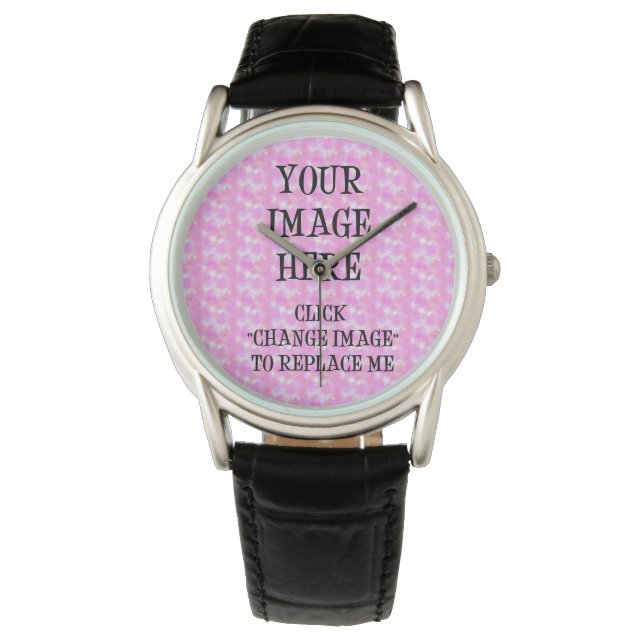 Custom Crown Protector Black Leather Wrist Watch ~ (Front)