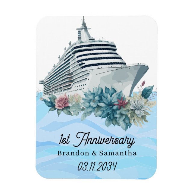 Custom Cruise 1st Wedding Anniversary Keepsake Magnet (Vertical)