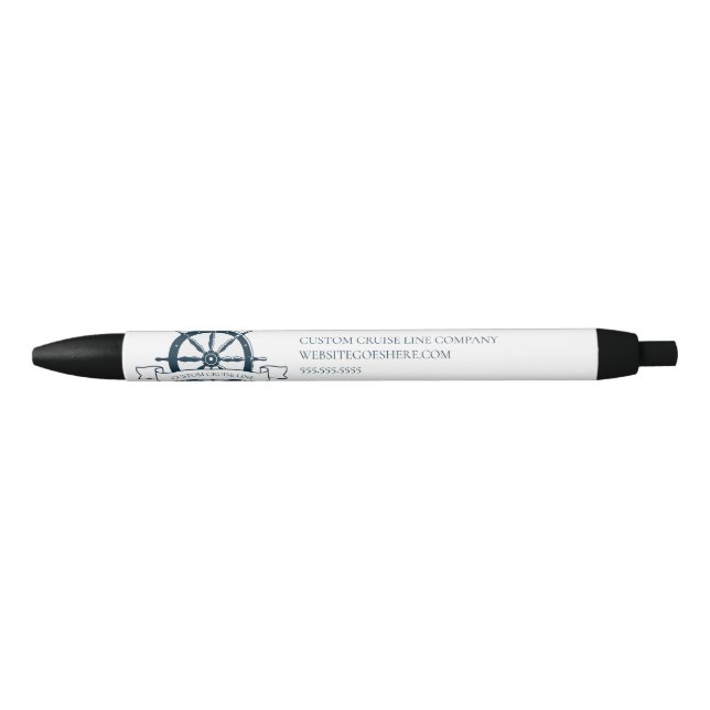 Custom Cruise Line Ship Wheel Nautical Marketing Black Ink Pen (Front)