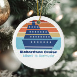 Custom Cruise Ship Family Trip Sunset Keepsake Ceramic Tree Decoration<br><div class="desc">Cool custom cruise ship Christmas ornament for your family reunion or spring break trip to Bermuda,  The Bahamas,  or The Caribbean. Customise this cute keepsake with your family name and destination or year.</div>