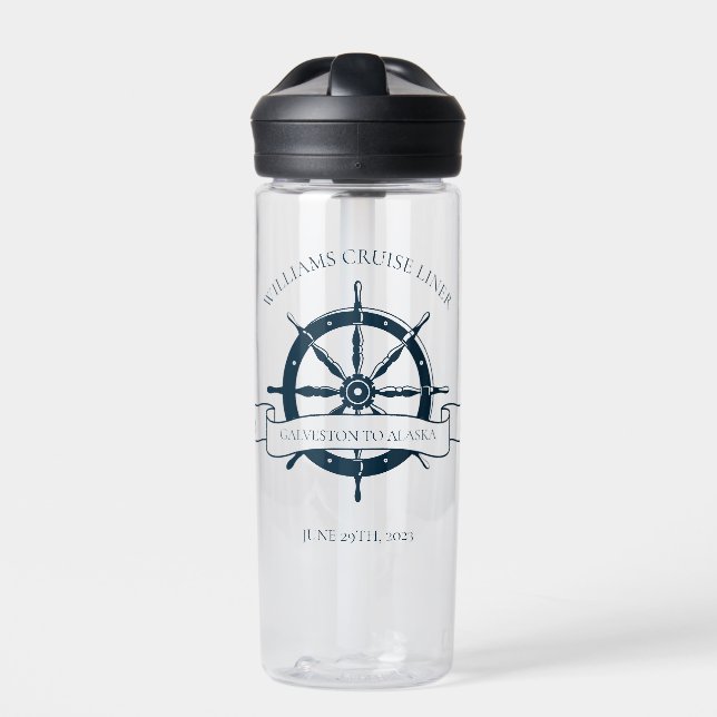 Custom Cruise Ship Nautical Wheel Keepsake Water Bottle (Front)