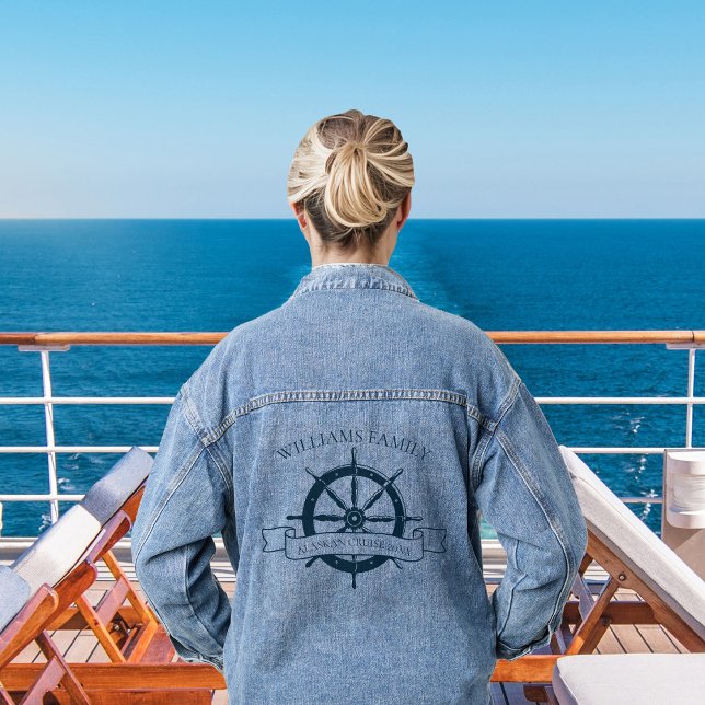 Custom Cruise Ship Nautical Wheel Vacation Denim Jacket (Creator Uploaded)