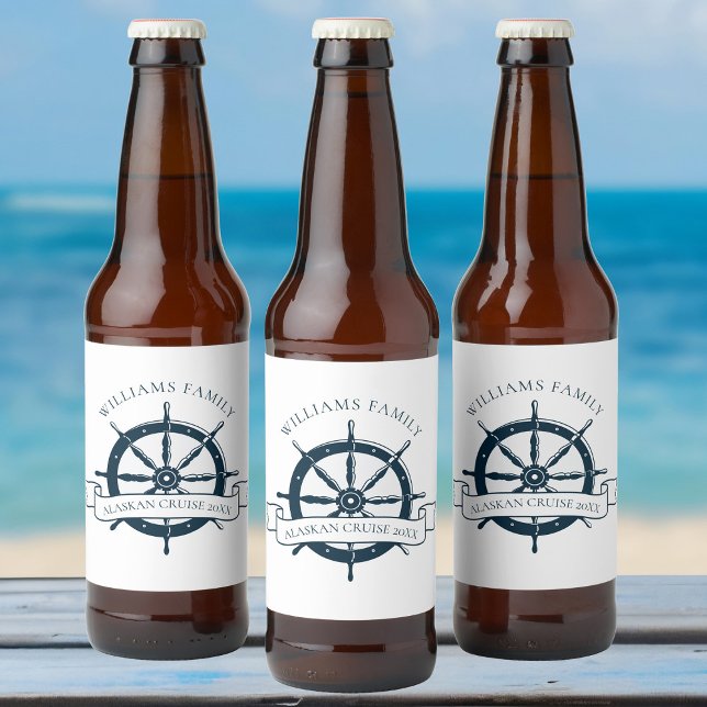 Custom Cruise Ship Navy Blue Nautical Party Beer Bottle Label (Creator Uploaded)