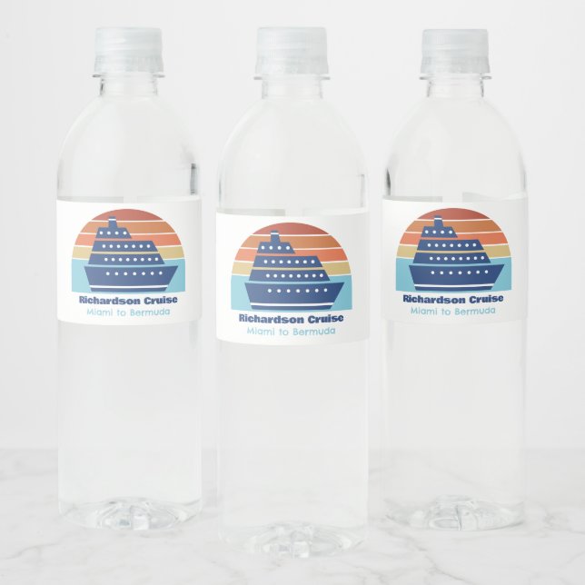 Custom Cruise Ship Ocean Liner Sunset Party Water Bottle Label (Bottles)