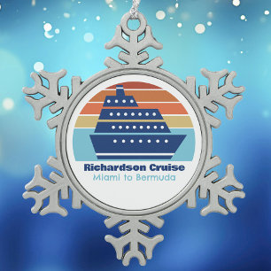 Custom Cruise Ship Sunset Family Vacation Snowflake Pewter Christmas Ornament
