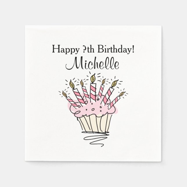 Custom cupcake with candles Birthday party napkins (Front)