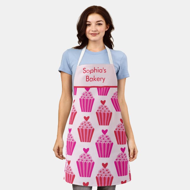 Custom Cupcakes with Red and Pink Hearts  Apron (Worn)