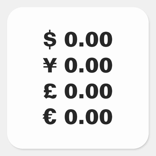 Custom Currency Symbol price stickers for business (Front)