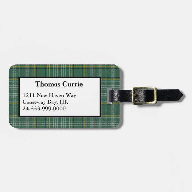 Custom Currie Tartan Plaid Luggage Tag (Front Horizontal)