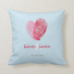 CUSTOM CUSHION simple fingerprint heart couple<br><div class="desc">A very "on trend" design featuring two fingerprints entwined to create a heart - the perfect couple's gift whether it be for their wedding, anniversary or just because... Setup as a template it is simple for you to add your own details, or hit the customise button and you can add...</div>