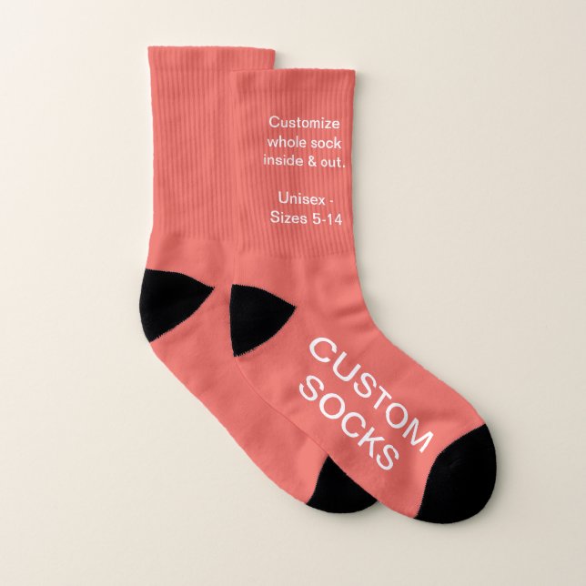 Custom Customisable Large Salmon Pink Socks (Pair)