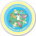 Custom-Cut Vinyl Sticker<br><div class="desc">Jesus and the children of the world unite to bring
Peace on Earth</div>