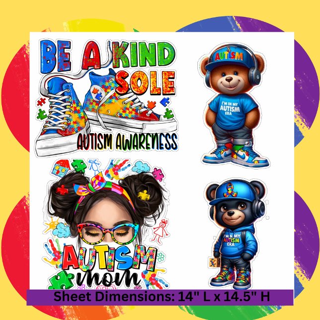 Custom-Cut Vinyl Sticker- Autism Awareness - Large (Embrace the spirit of Autism Awareness Month with our vibrant, Extra-Large 14" x 14" sticker sheets,)