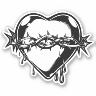 Custom-Cut Vinyl Sticker Barbed Wire Heart 