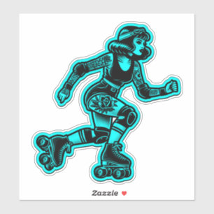 Custom-Cut Vinyl Sticker: Roller Girl (Cyan)