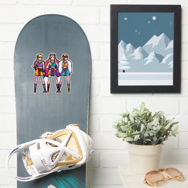 Custom-Cut Vinyl Sticker: Three Warrior Women (Snowboard)