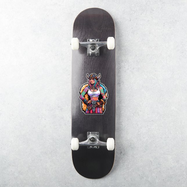 Custom-Cut Vinyl Sticker: Warrior Woman (Skateboard)