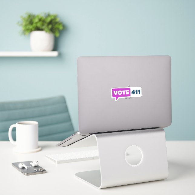 Custom Cut VOTE411 Sticker (Laptop On Desk)