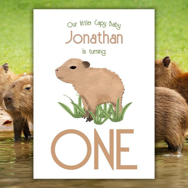 Custom Cute 1st Birthday Capybara Baby Boy Invitation (Creator Uploaded)