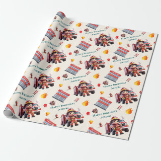 Custom Cute 3D Firefighter Fire Truck for Boys | Wrapping Paper