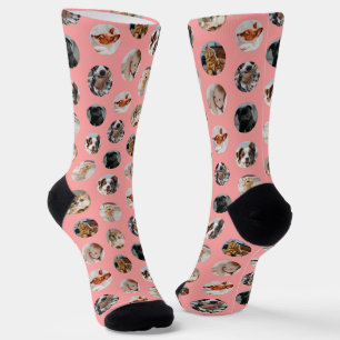 Custom Cute 8-Photo Pet Collage Pink Socks