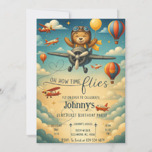 Custom cute Aeroplane first Birthday boy Invitation