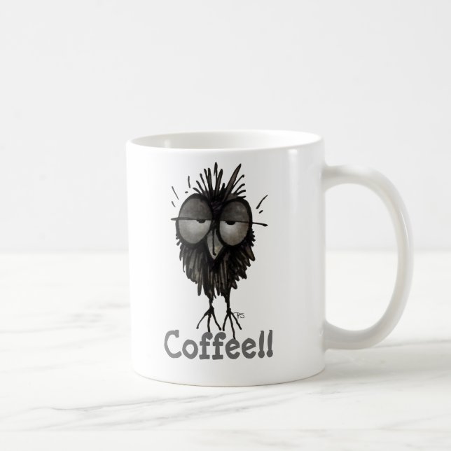 Custom Cute and Funny Sleepy Owl Saying Coffee! Coffee Mug (Right)