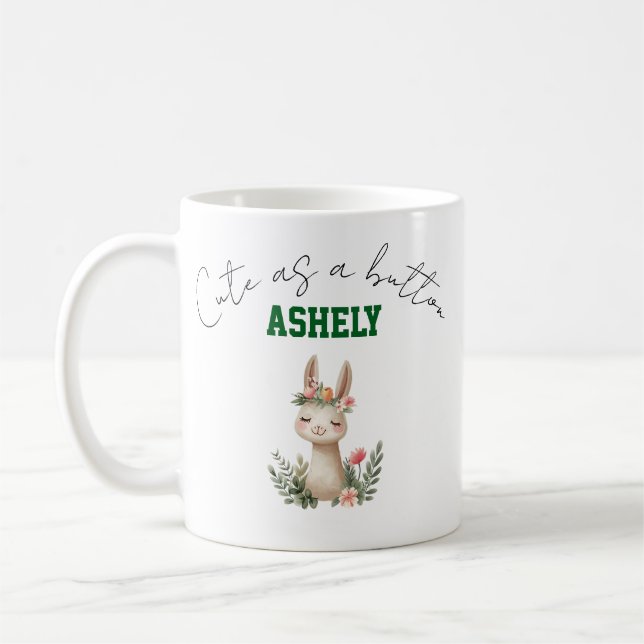 Custom cute as a button llama cute coffee mug (Left)