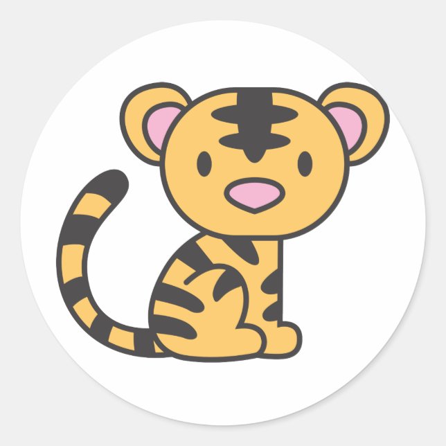 Custom Cute Baby Tiger Sitting Down Classic Round Sticker (Front)