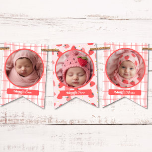 Custom Cute Berry First 1st Birthday Pink 12 Photo Bunting