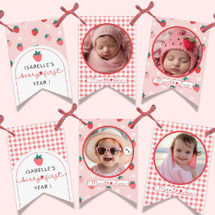 Custom Cute Berry First 1st Birthday Pink 12 Photo Bunting