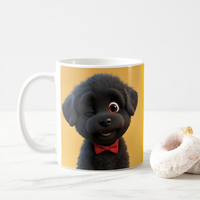 Custom Cute Black Puppy Mug – Adorable Gift (With Donut)