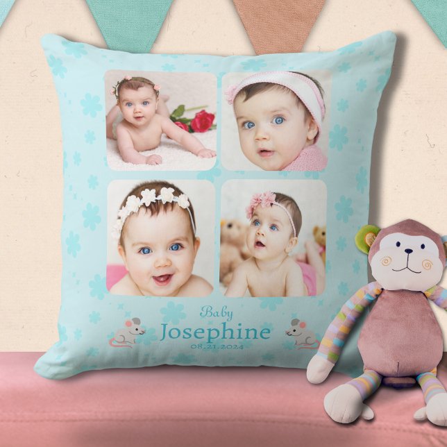 Custom Cute Blue Baby Name Photo  Cushion (Creator Uploaded)