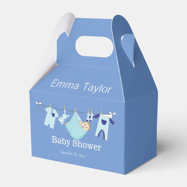 Custom Cute Blue Boy Clothesline Baby Shower  Favour Box (Front Side)